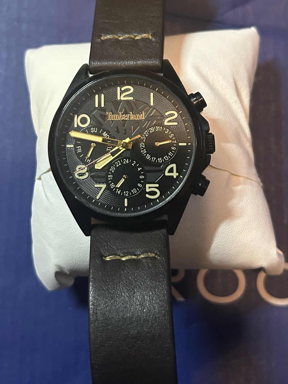 Timberland Bartlett Multifunction Black Dial Watch with Brown Leather Strap